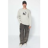 Trendyol Stone Men's Oversize/Wide-Cut Animal Print Cotton Sweatshirt Cene