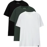 Pull&Bear Majica temno zelena / črna / bela
