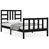 The Living Store Posteljni okvir z vzglavjem črn 90x190 cm trden les - Posteljni Okvir, (21532120) | Shoptok.si