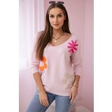 Kesi Sweater blouse with floral pattern powder pink Cene
