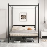  140 x 200 cm krevetni okvir s baldahinom, metalni bračni krevet, krevetni okvir, crna | shoptok.hr