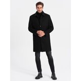 Ombre Men's long single-breasted coat with collar and undercoat - black Cijene