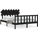 The Living Store Posteljni okvir z vzglavjem črn 140x190 cm trden les - Posteljni Okvir, (21529153) | Shoptok.si