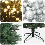  Umjetno božićno drvce s kuglicom 120 cm 150 LED lampica - Zelena 120 cm s LED-ima i srebrnim lopticama | shoptok.hr