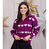 Gemre Pink cardigan turtleneck sweater with hearts Alda | Shoptok.si