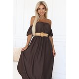 numoco basic 614-1 Boho maxi dress with off-the-shoulder straps - chocolate | Shoptok.si