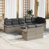  Vrtna sedežna garnitura z blazino 9 pcs Svetlo siva Poly ratan | Shoptok.si