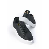 Marjin Women's Sneakers Thick Sole Gold Buckle Detail Lace-Up Sneakers Rofke Black.