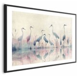  Plakat - Birds by the Lake - herons painted in watercolor in a delicate gray-pink palette 60x40 Crni okvir s margom | shoptok.hr