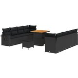 vidaXL 11 delni vrtni sofa komplet z blazinami Črn poli ratan akacija, 3-delni vrtni jedilni set z blazinami Črn poli ratan akacija Cene