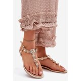 Boto Women's sandals on flat heels with crystals gold Fiolalia | Shoptok.si