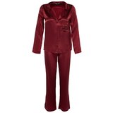 Trendyol Burgundy New Year Themed Embroidered Satin Woven Pajama Set | Eponuda.ba
