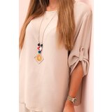 Kesi Włoski Women's set with a blouse with a necklace and wide pants beige | Shoptok.si