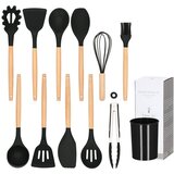 springos set silikonskog kuhinjskog pribora 12 kom. s posudom, crni | shoptok.hr