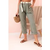 Kesi Włoski Women's linen cotton pants with a belt khaki | Shoptok.si