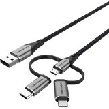 Vention USB 2.0 A Male to 3-in-1 Micro-B USB-C Lightning Male Cable 1,5m, Gray | shoptok.hr