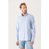 Avva Men's Blue Oxford 100% Cotton Buttoned Collar Standard Fit Regular Cut Shirt Cene