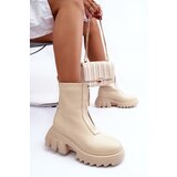 Boto Women's Massive Platform Boots with Zipper Beige Kusma | Shoptok.si