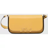 Karl Lagerfeld Usnjena torbica rumena barva, 245W3043
