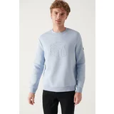 Avva Men's Light Blue Crew Neck 3 Thread Fleece Inside Printed Standard Fit Regular Cut Sweatshirt