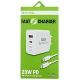 punjač 20W PD Usb A+ Type C +kabl Type C/ Lightning bela