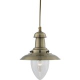 Searchlight Fisherman 1 viseča svetilka s svetlobno kupolo, starinska medenina, zrnato steklo, E27, (22101195) | Shoptok.si