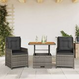 vidaXL Bistro garnitura 3-delna z blazinami siv poli ratan | Shoptok.si