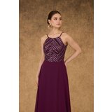 Carmen Plum Halter Sequined Long Evening Dress. | Shoptok.si