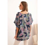 Kesi Włoski Women's cotton blouse with butterfly motif short sleeve navy | shoptok.hr