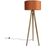 QAZQA Vloerlamp hout met kap oranje een gouden binnenkant 50cm - Tripod Classic | Shoptok.si