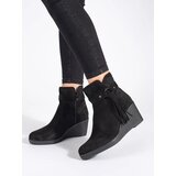 Shelvt Women's suede black wedge boots with fringes | Eponuda.ba