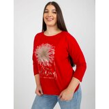 Fashion Hunters Red plus size blouse with inscription and application Cene