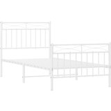 vidaXL Kovinski posteljni okvir z vzglavjem in vznožjem bel 90x190 cm | Shoptok.si