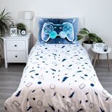 Jerry Fabrics Bela/modra enojna bombažna otroška posteljnina 140x200 cm Game over – | Shoptok.si