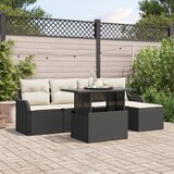 vidaXL set 6 delna vrtna sofa z blazinami črn poli ratan | Shoptok.si