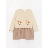 LC Waikiki Crew Neck Long Sleeve Embroidered Baby Girl Knitwear Dress