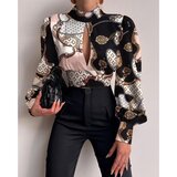 Fenzy Elegantna Bluza S Visokim Ovratnikom I Rukavima Na Zvono Diezma, Crno - Roza Cijene