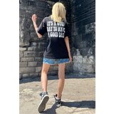 Madmext Women's Black Back Printed Oversize Round Neck T-Shirt | shoptok.hr