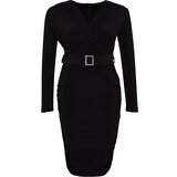 Trendyol Curve Black Belt Detailed Knitted Evening Dress Cene