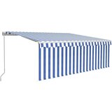vidaXL Ročno zložljiva tenda s senčilom 4x3 m modra in bela | Shoptok.si
