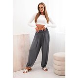 Kesi Włoski Women's viscose trousers with wide leg and ruffles graphite Cijene
