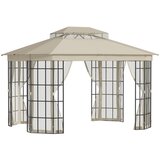 Outsunny Vrtni gazebo 3,65x3m z mrežo proti komarjem in dvonivojskim nadstreškom iz poliestra, kovinski okvir, črna in bež barva, (20744595) Cene