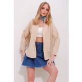 Trend Alaçatı Stili Women's Beige Cuffed Cotton Basic Shirt | shoptok.hr