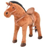 vidaXL Stoječi konj iz pliša rjave barve