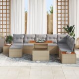  9-dijelni vrtni kauč set s jastučićima Bež poli ratan | shoptok.hr