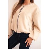 Kesi Włoski Women's jacket with a zipper and puffed sleeves beige | Shoptok.si