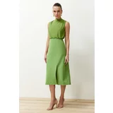 Trendyol Green A-line Degaje Collar Midi Woven Dress