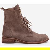 Zazoo 2955 Suede Work Boots With Gold Detail On Tongue Dark Beige | shoptok.hr