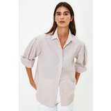 Trendyol Beige Striped Wide Cut Woven Shirt Cene