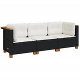  The Living Store Vrtni kavč z blazinami 3-sedežni črn poli ratan - Vrtni Kavč, (21459769) | Shoptok.si